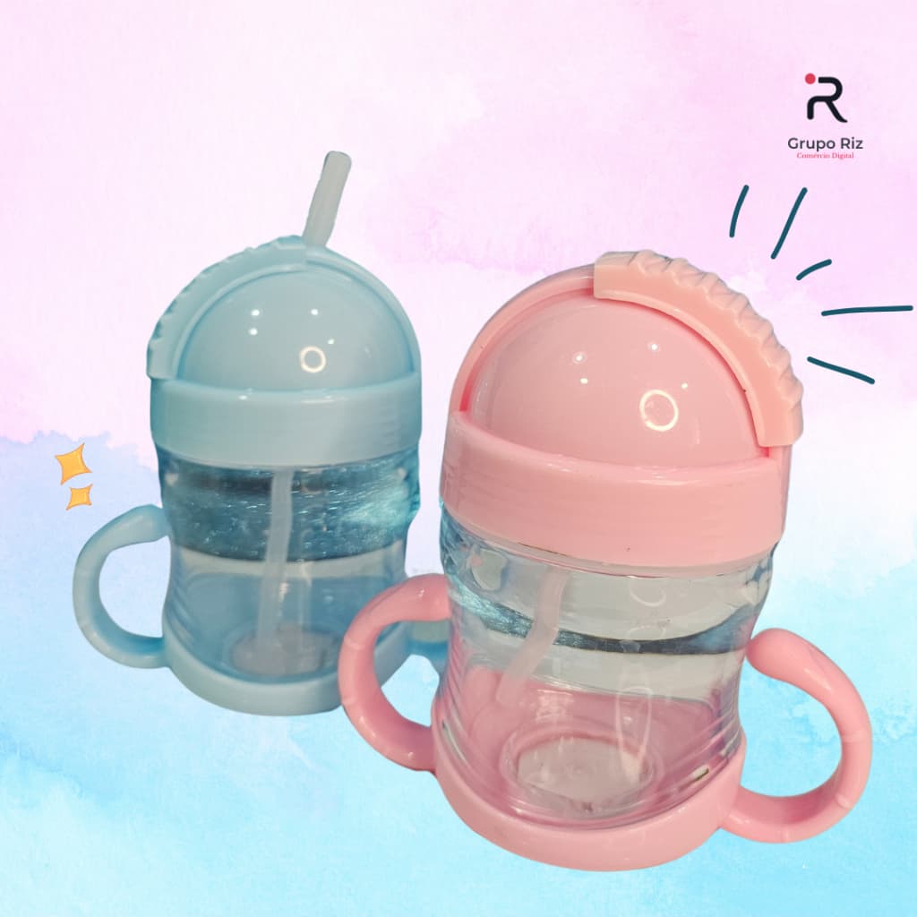 Copo Infantil 250ml com Canudo de Silicone e Tampa Deslizante | Antivazamento com Alça