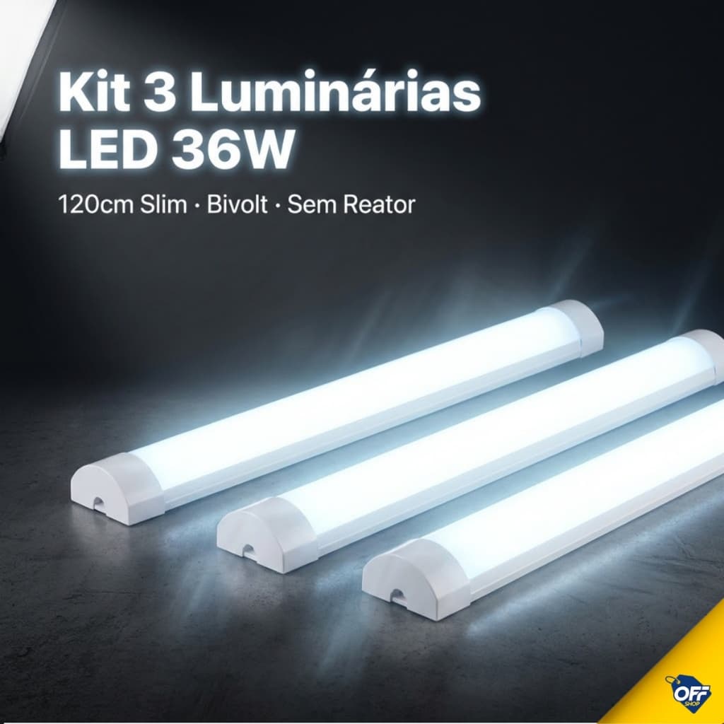 Kit 3 Luminárias LED Galaxy Led 36W Bivolt Branco Frio 6500K Slim Sobrepor Teto Comércio Casa