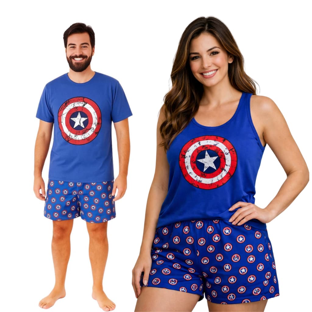 Pijama Casal Verão Estampado Camiseta e Short – Ideal para Presente Dia dos Namorados