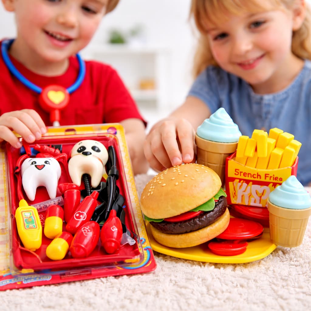 Kit Médico Dentista Comidinha Infantil Completo Menina Menino Brinquedo Educativo Presente 3 Anos