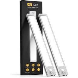 Luminárias para Armário, 40 LEDs Recarregáveis ​​com Sensor de Movimento, Pacote com 2 Unidades