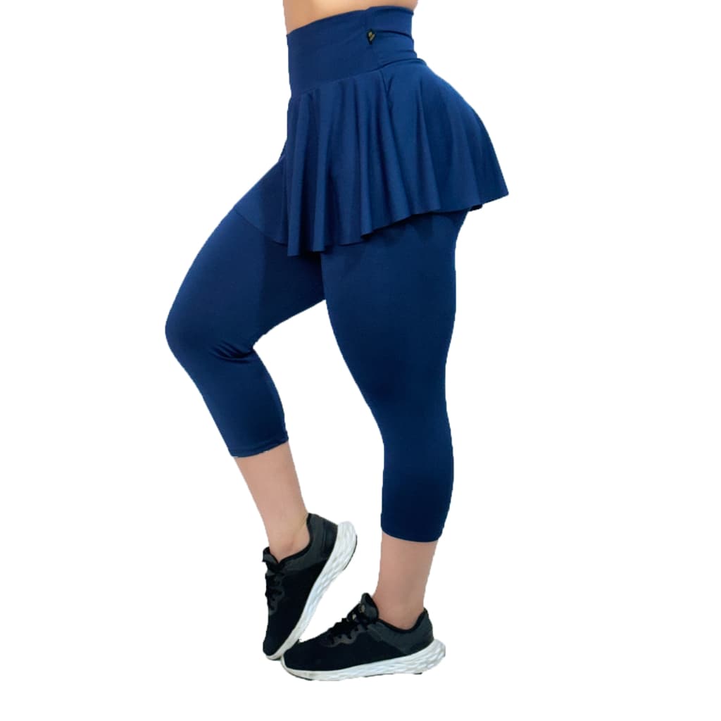Calça Corsário Saia Feminino Fitness Cintura Alta