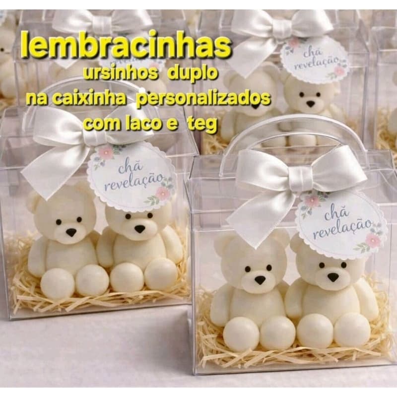 Urso duplo vela na caixinha personalizado.