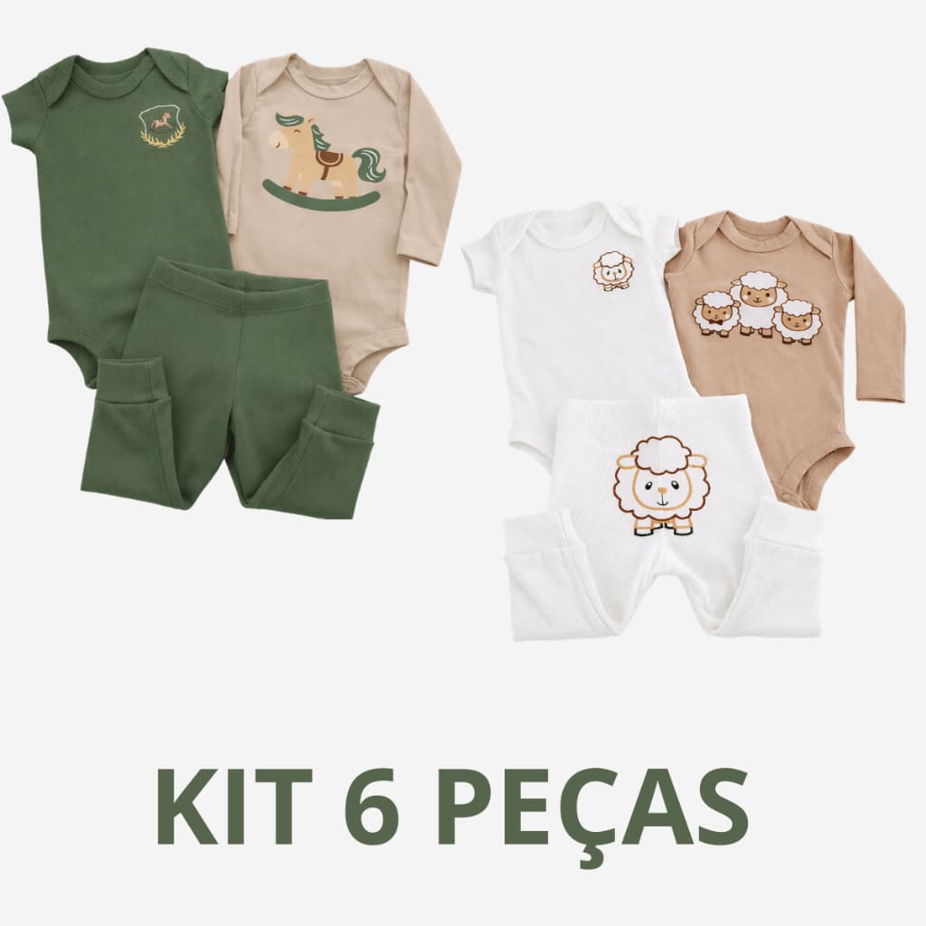 Conjunto Bebê Algodão Kit 6 Peças Body Longo Curto E Calça Bordado E Estampado