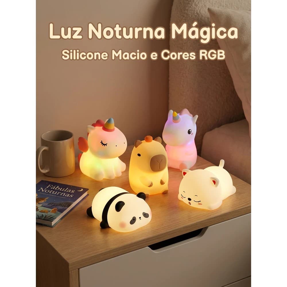 Luminária Noturna Infantil com Design de Desenho Animado - Luz Colorida e Temporizador