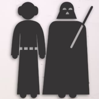 Placa Madeira Decorativa Star Wars Princesa Leia e Darth Vader Banheiro MDF Com Fita Dupla Face Adesiva Preto Fosco