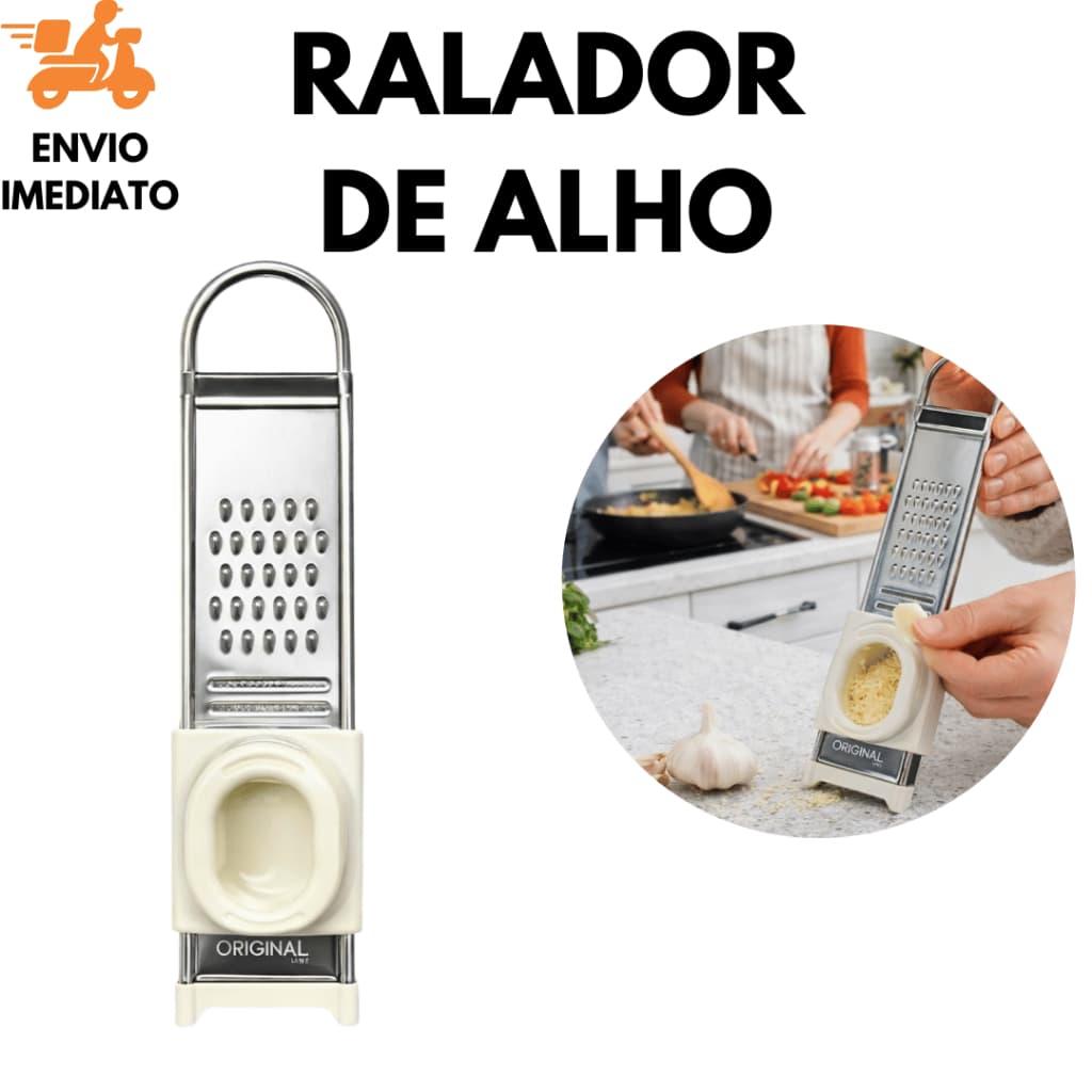 Ralador De Alimentos Multiuso Aço Inox com Base Coletora Alho Queijo E Legumes