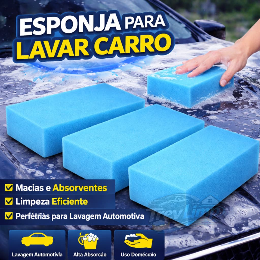 Esponja Lavar Carro Não Riscam Absorvem  Muito   Kit 3 unidades