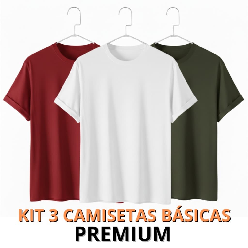 Kit 3 Camisetas Lisa Premium Sofisticada 100% Algodão Confortável Moda Verão Blusa Básica Várias Cores Durável Casual
