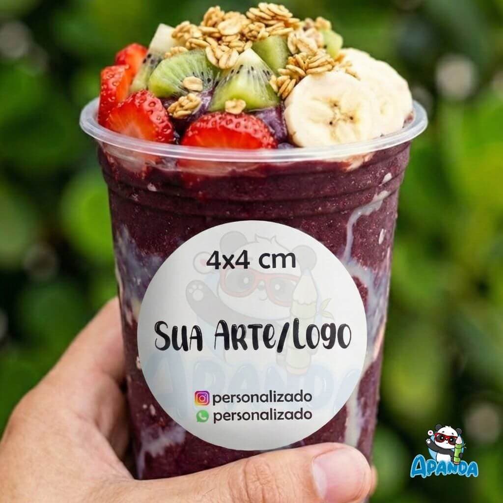 Adesivo Açaí Personalizado 4x4 cm - Com Sua Logo para Copo de Açaí e Outras Embalagens de Sorvete