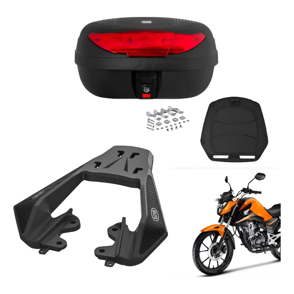 Suporte Baú Bagageiro Traseiro Scam + Baú Protork 45 Litros CG Fan Titan Start 160 2025 2026