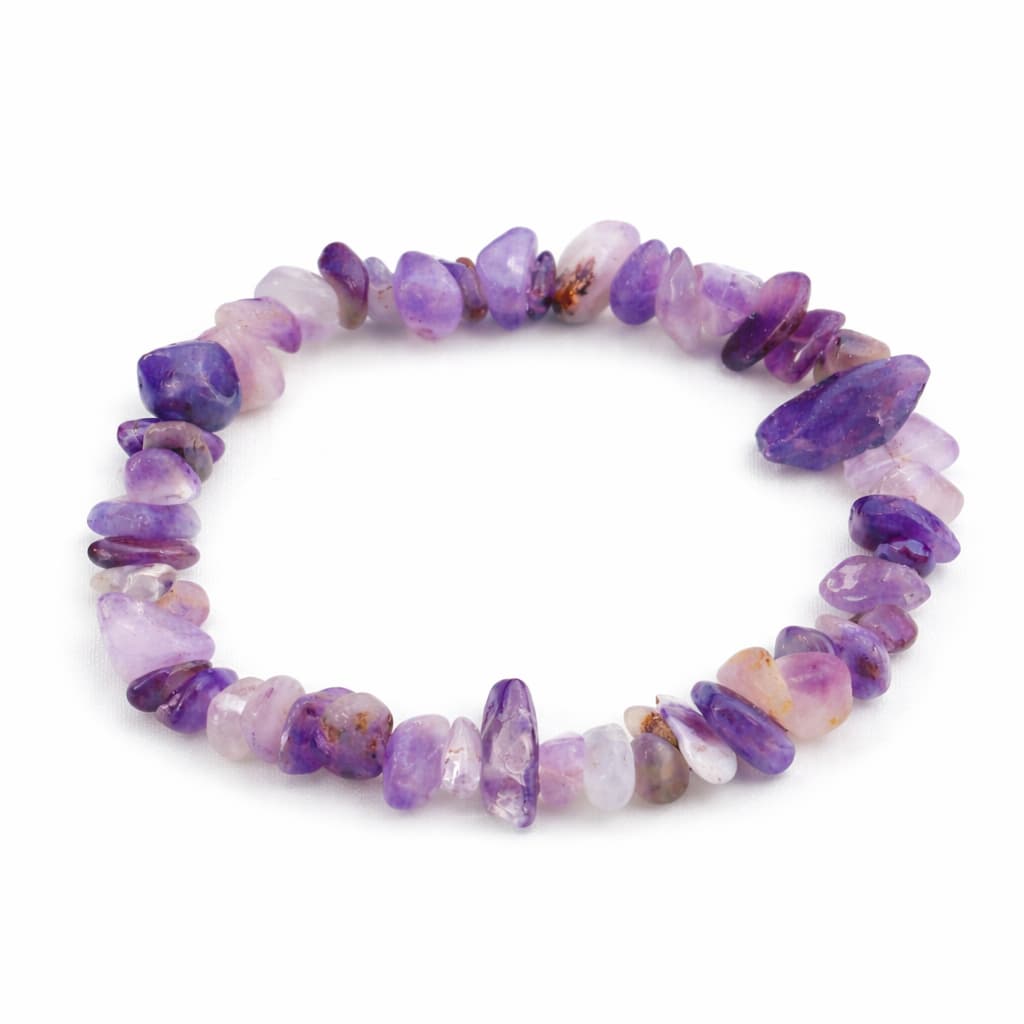 Pulseira de Cascalho Ametista Pedra Natural Elástica Unissex 17,5cm