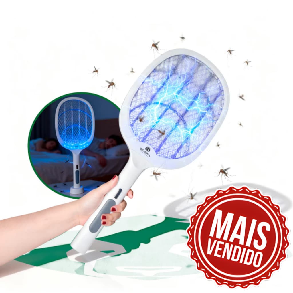 Raquete Elétrica Recarregável USB Insetos Luz Iluminação UV