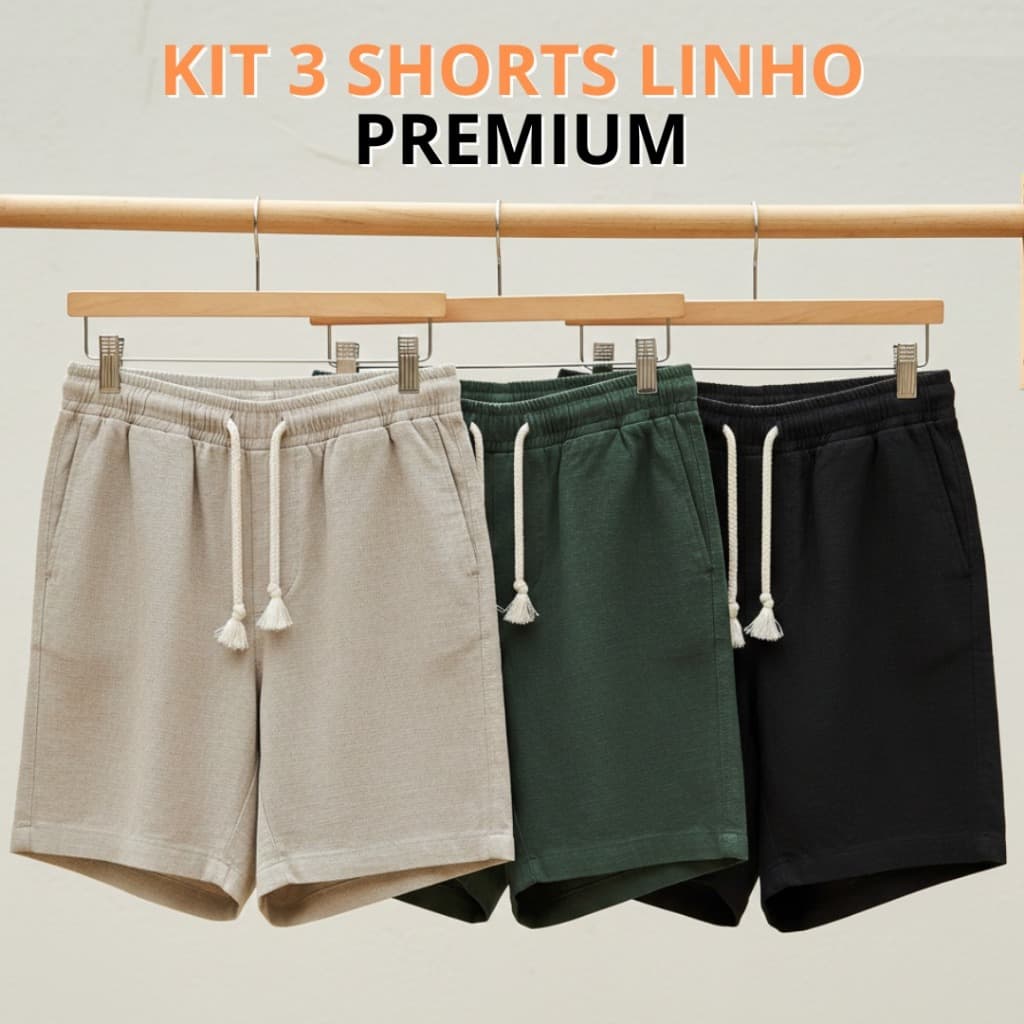 Kit 3 Shorts Linho Bermuda Sofisticada Estilosa Especial Lisa Chique para Sair Dia a Dia