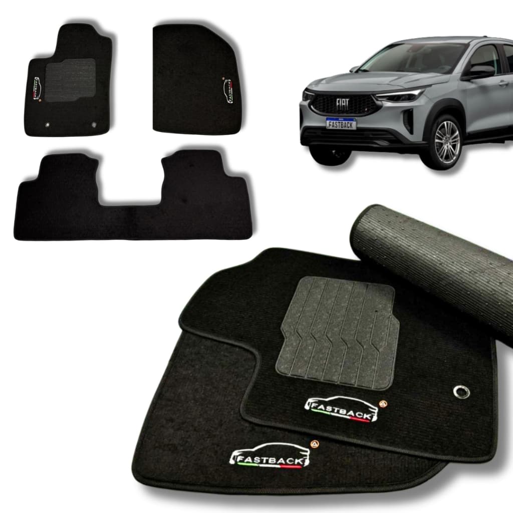 Jogo Tapete Carpete Premium 3 Peças Fastback Personalizado Preto