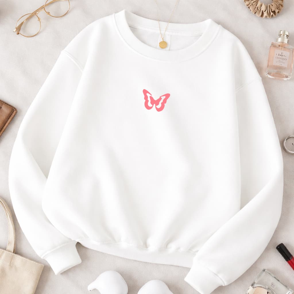 Moletom Feminino Estampado Borboleta Estilo Suéter Gola Careca Gola Redonda Confortável