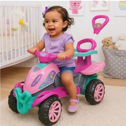 Quadriciclo Infantil Passeio Empurrar Brinquedo Menina Menino Leva Bolsa Veículo Transporte