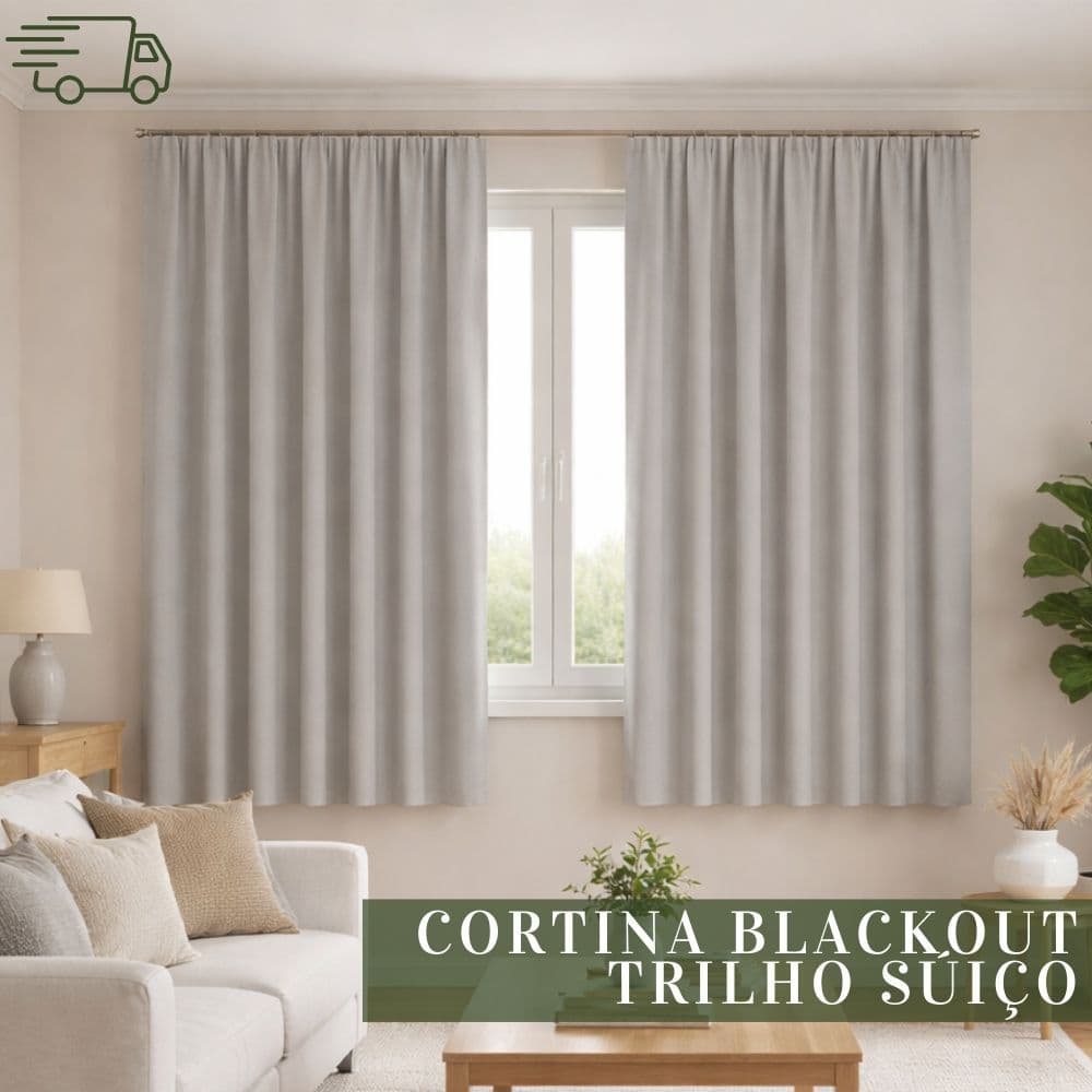 Cortina Trilho Suíço Tecido Blackout Corta Luz 2,20m e 2,60m Decoração Quarto Sala Escritório