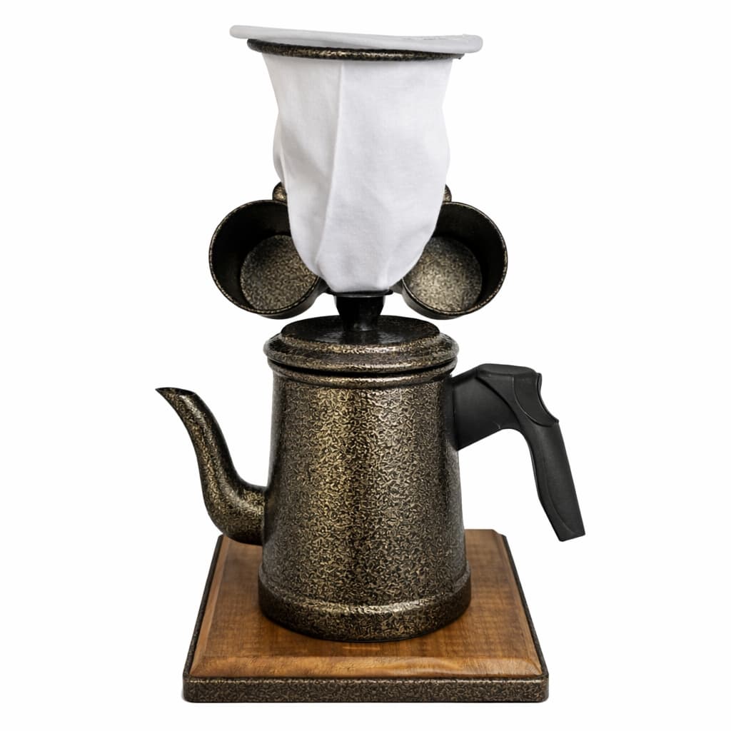 Jogo de Café Completo com Mancebo Madeira e Ferro Bule 500ml 2 Canecas 120ml Coador Suporte 30cm Kit Café Rústico