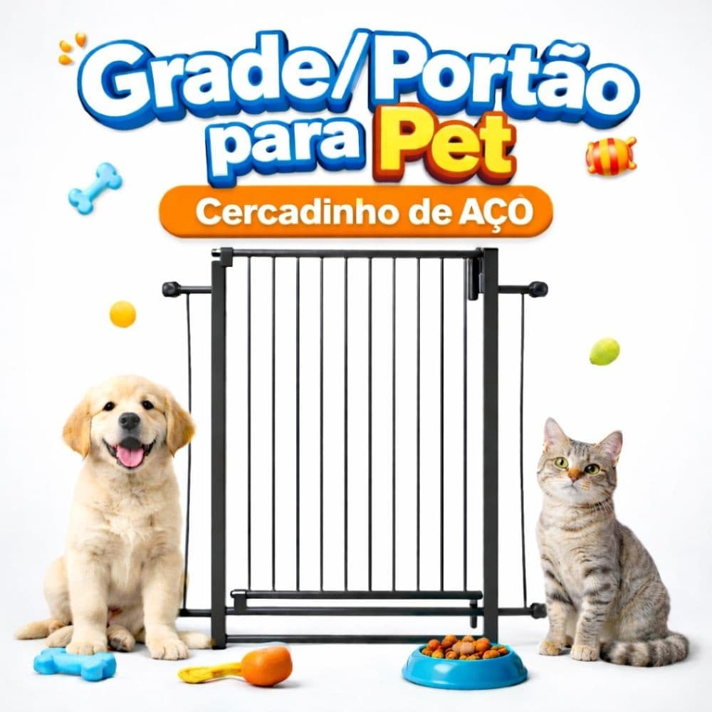 Portão Grade de Aço 70cm - Cercadinho de Segurança para Pets e Crianças, Dimensões 68x81cm,Fácil Instalação