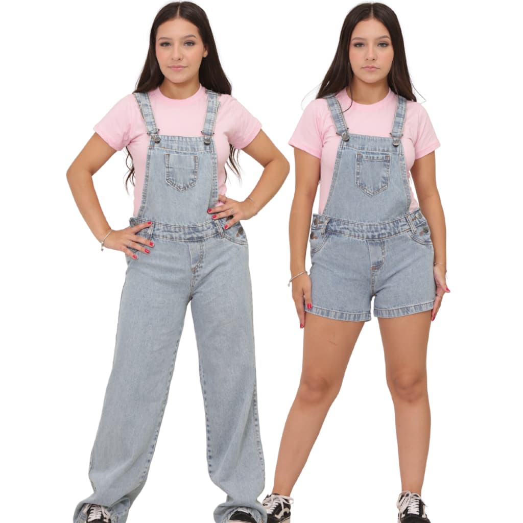 COMBO Jardineira calça + jardineira short jeans e marmorizada juvenil 10 ao 16
