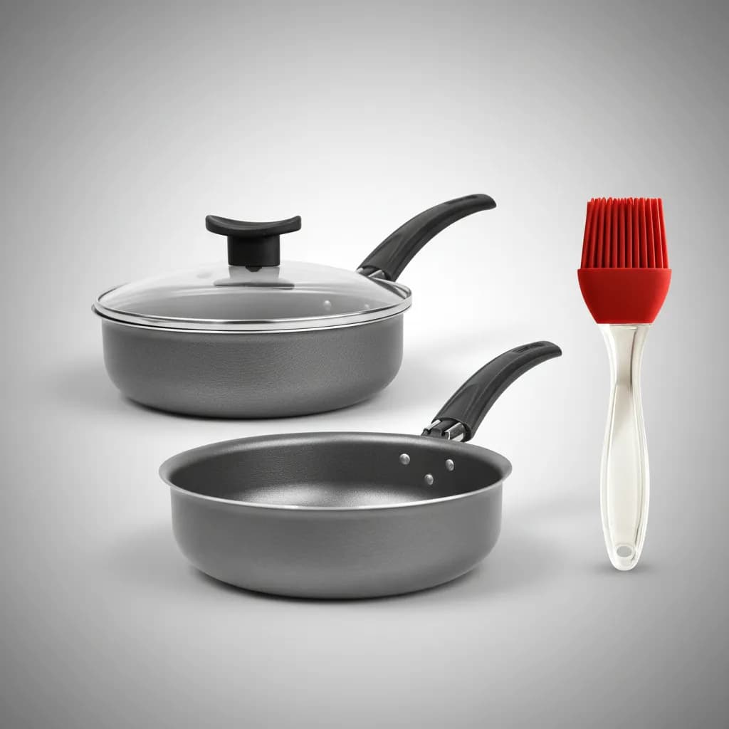 Kit 2 Frigideiras Antiaderente Com Tampa de Vidro Tamanho 18cm e 20cm Cor Grafite/Preto + Pincel