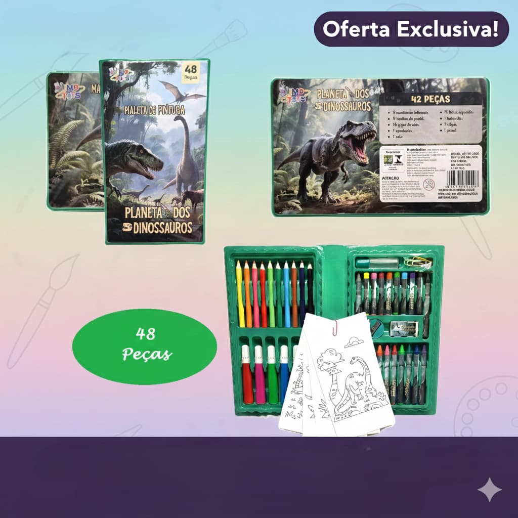 Kit Maleta Pintura Infantil 48 Pçs Lápis Giz Canetinhas variadas | Estojo Arte Completo Kids
