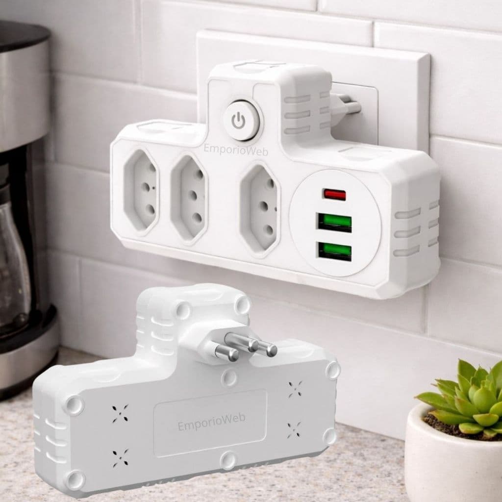 Conector De Extensão Portátil 3 Universal Plug Carregador Rápido 2 Usb 1 Tipe-C Tomada