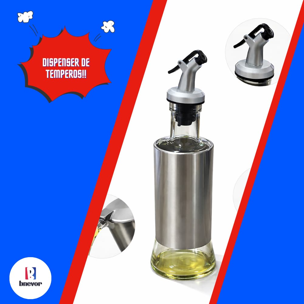 Dispenser Temperos Vidro Tampa Inox Conserva Salada Pote Vasilha Oléo Azeite Vinagre Bico Galheteiro