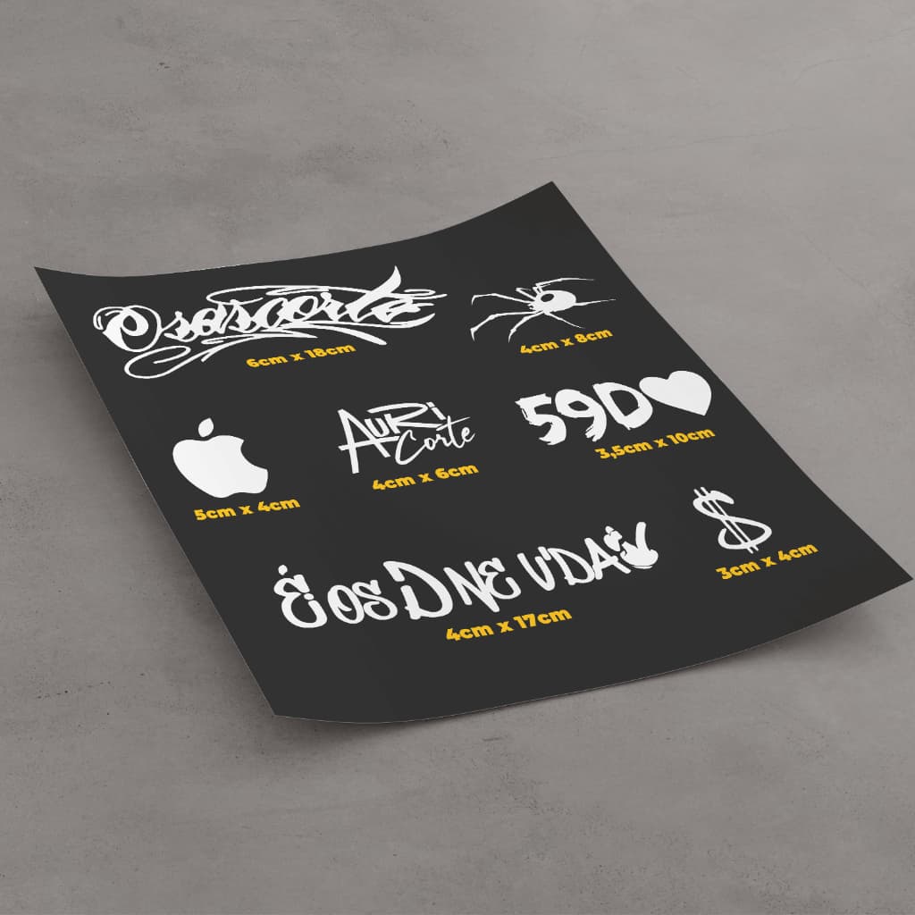 Cartela de adesivos personalizados, osascorte, nem pede!, é os de ne vida, aranha 59d