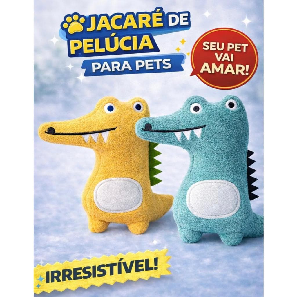 Brinquedo de Pelúcia para Pets (Jacaré)- Ideal para pets de pequeno porte- Resistente as mordidas, macio e fofinho.