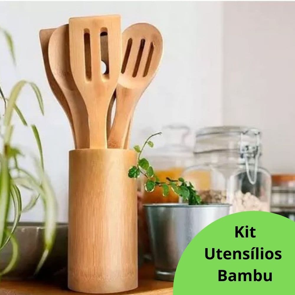 Kit Utensílios de Cozinha Bambu 5 Peça c/ Livon