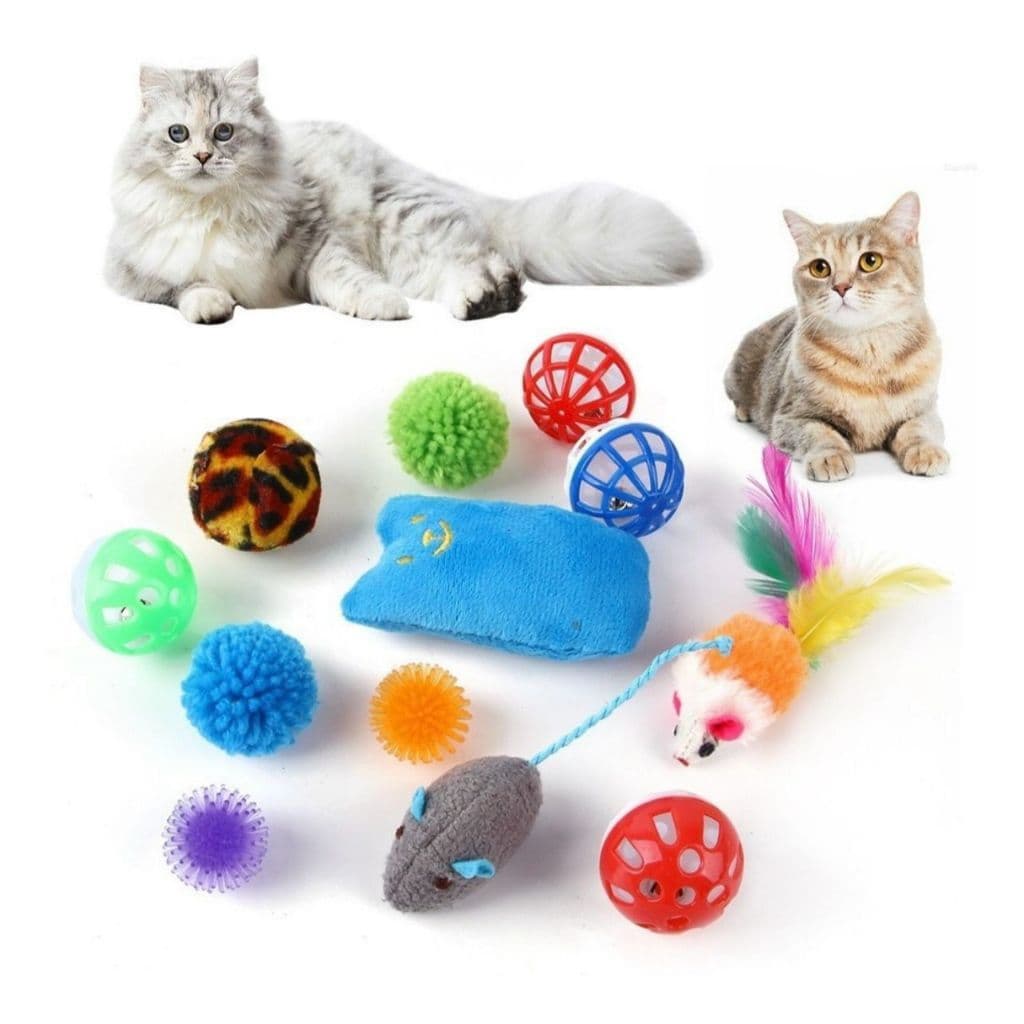 Kit 5 Brinquedos Para Gatos Divertidos Com Bolinha Guizo Pena Ratinho Anti Estresses