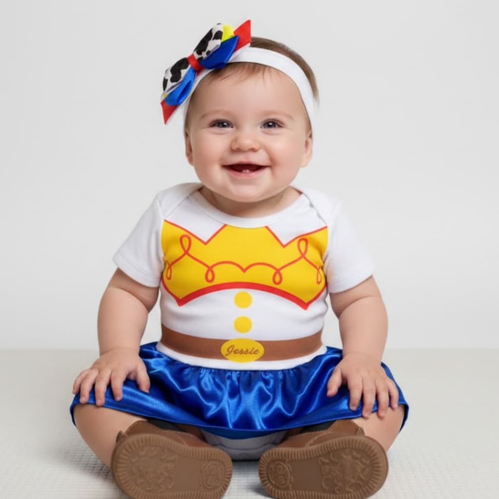 Body Bebê Jessie Toy Story Temático Kit Mesversário completo Para Menina Jessye com Acessorios