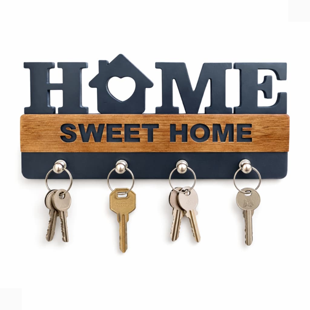 Porta Chaves De Parede Home Sweet Home Em MDF Decorativo Preto Acetinado