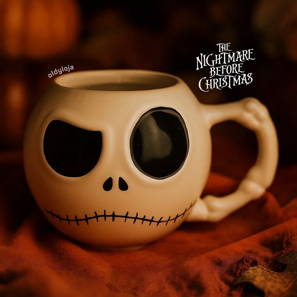 Caneca Jack Skellington 3D 450ml Cerâmica Estranho Mundo de Jack Halloween Presente Diferente