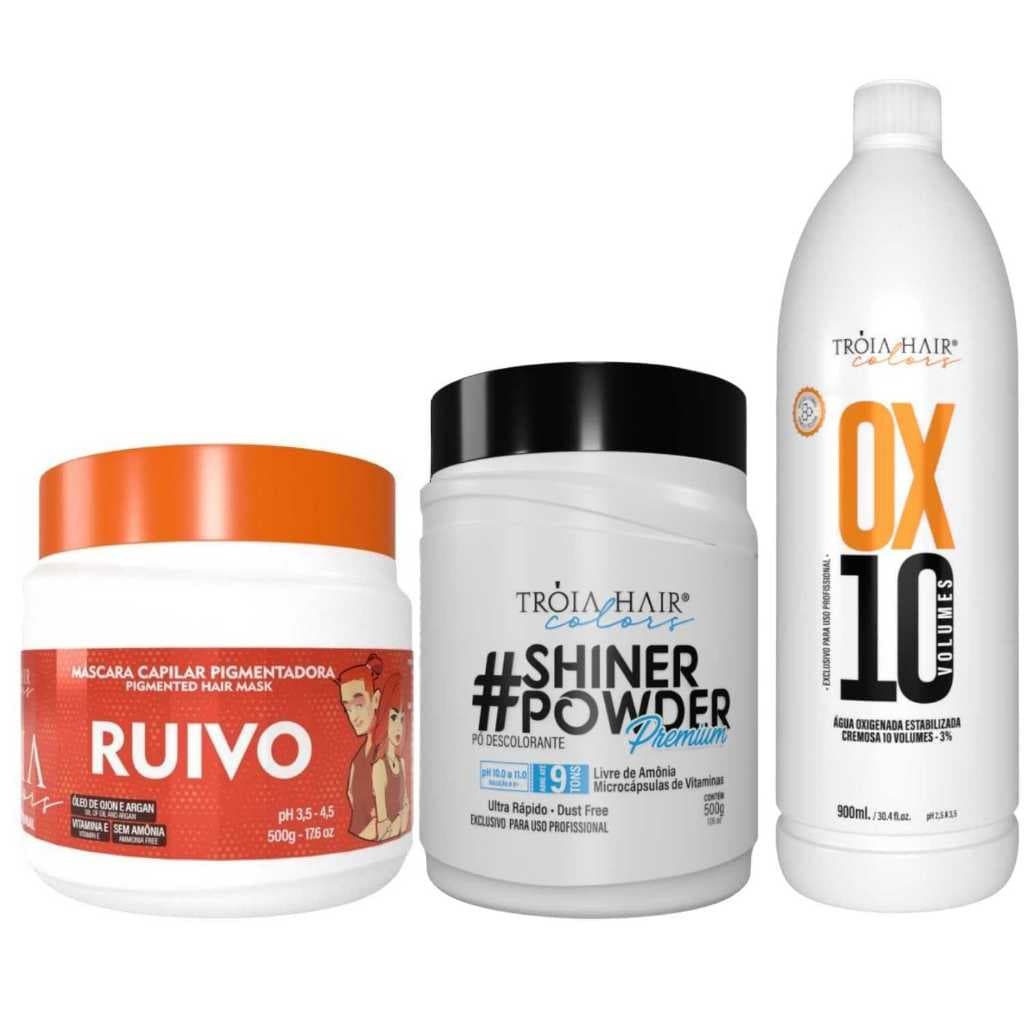 Pó Descolorante Premium 500g + OX 10 900ml + Troia Colors Ruivo 500g - Troia Hair