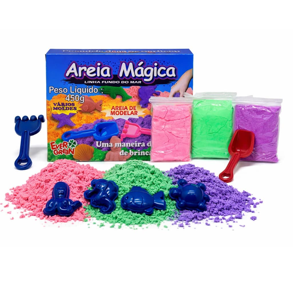Areia Mágica Fundo do Mar 8 Moldes e Pás - Kit Areia Mágica Infantil