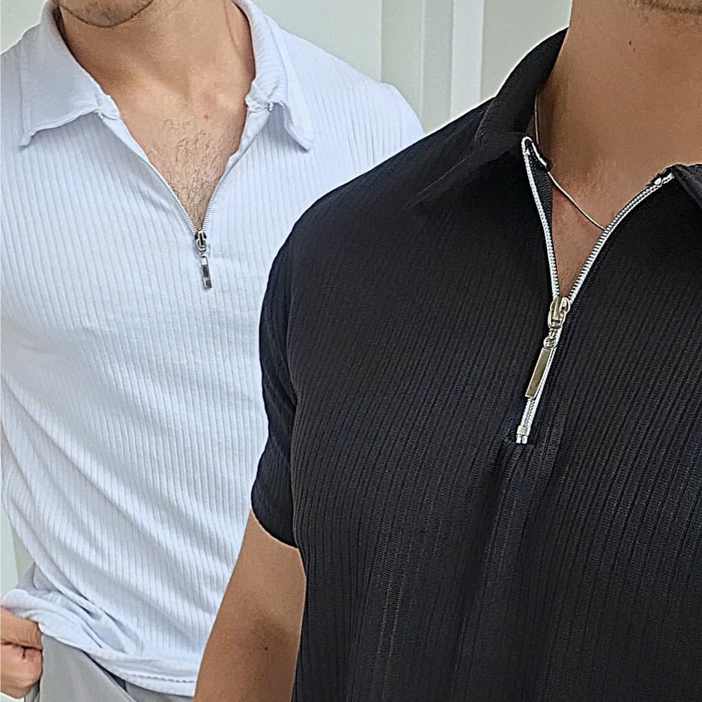 Kit 2 Polos Caneladas Com Zíper Masculina Camisa polo de malha
