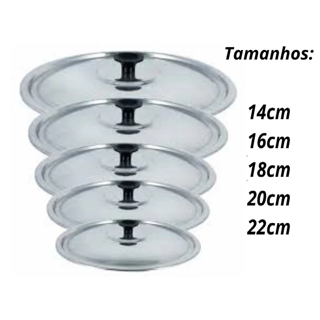 KIT 05 Tampas de Alumínio para Panelas Caçarolas Polida 14, 16, 18, 20 e 22 cm