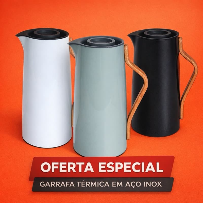 Garrafa Térmica Kyoto 1L com Cabo de Bambu – Design Nórdico, Mantém Quente por Horas!
