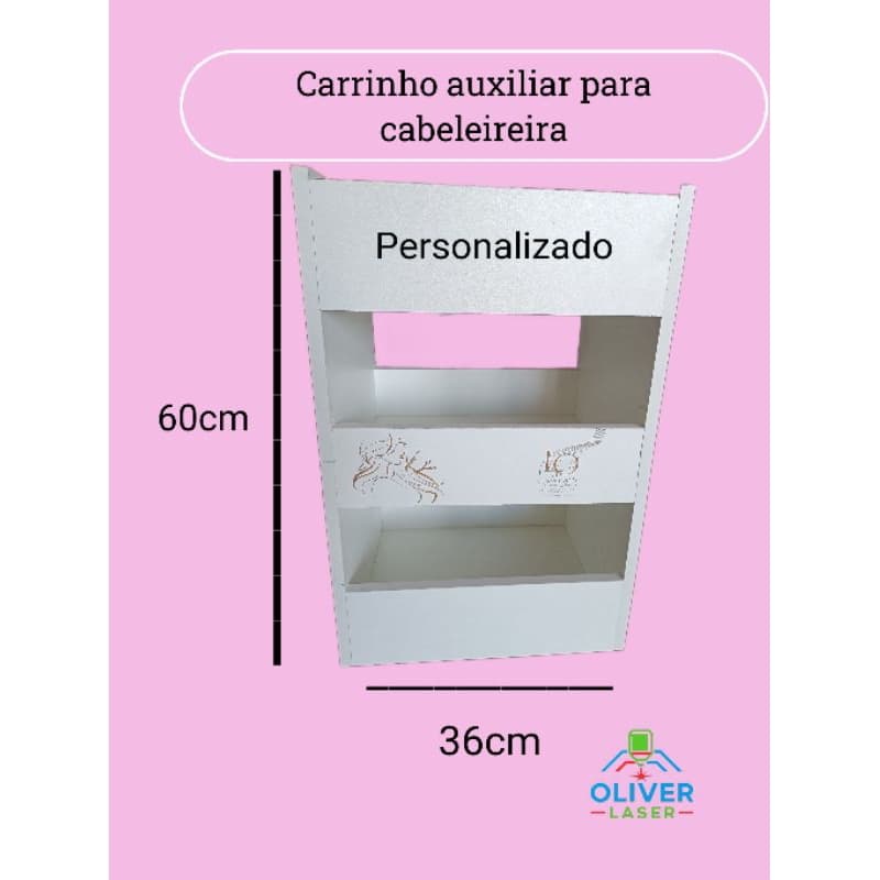 Carrinho auxiliar personalizado para cabeleireira MDF puro 15mm