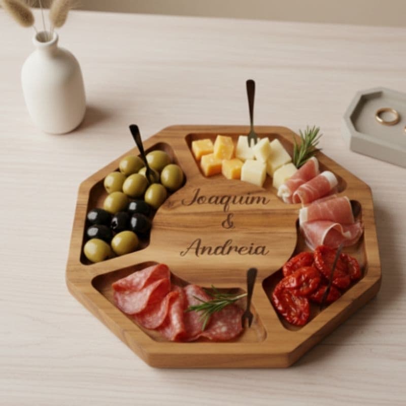 Tábua de Frios Personalizada em Madeira Natural – Petisqueira para Aperitivos, Churrasco e Presente Especial