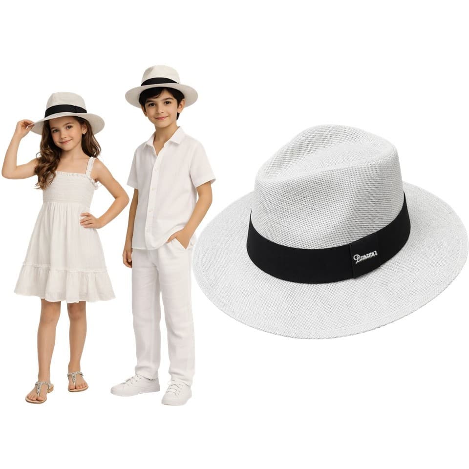 CHAPÉU PANAMÁ PROMOÇÃO INFANTIL PRAIA FEDORA MENINO MENINA UNISSEX ESTILO BRANCO