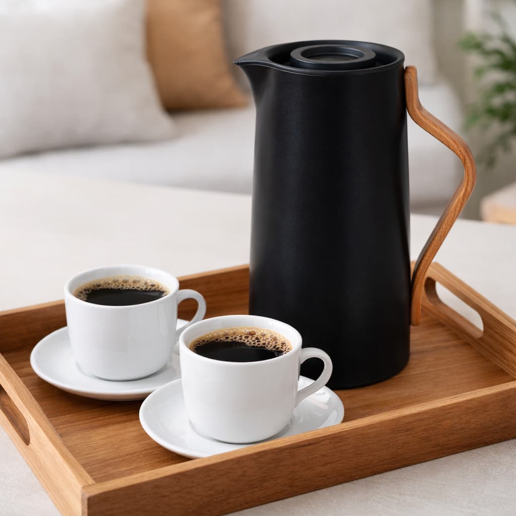 1 Garrafa Térmica 1 Litro Alça Amadeirada Cozinha Café Chás Preto