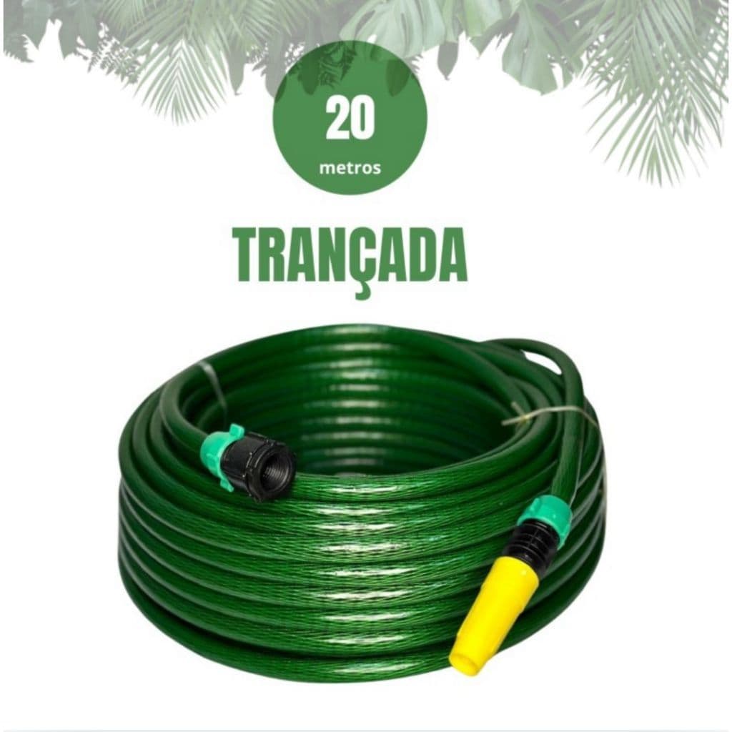 Mangueira de jardim trançada verde resistente e flexível verde jardim com esguicho 20 metros