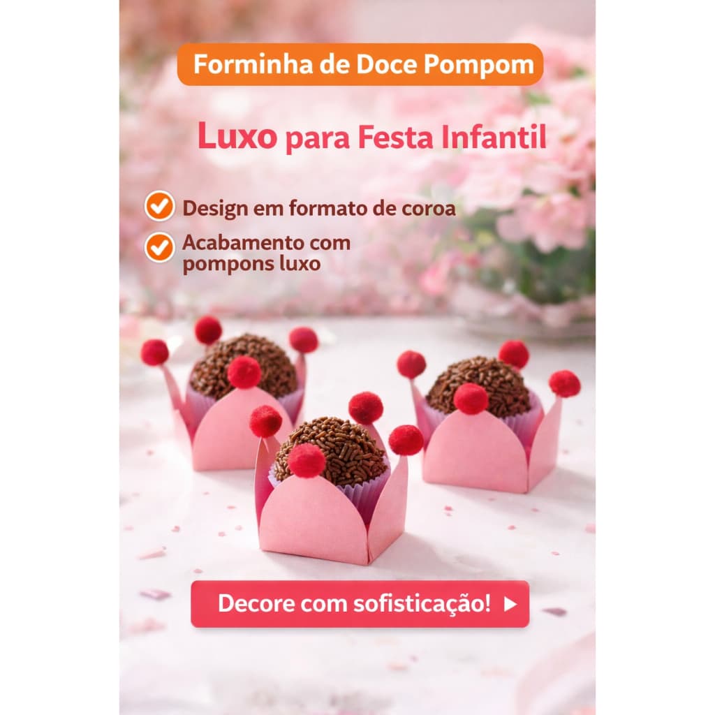 Forminha de Doce Pompom Luxo para Festa | Forminha Decorativa para Brigadeiro | Kit 20 30 50 Unidades