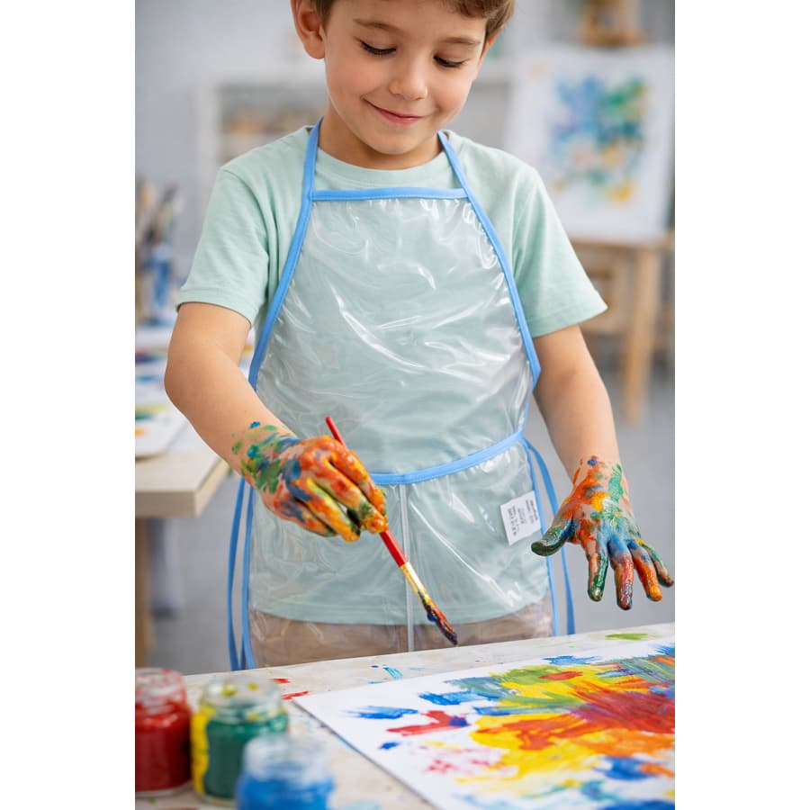 Kit 15 Avental Infantil c bolso pintura escolar unissex impermeável criança transparente pvc cristal