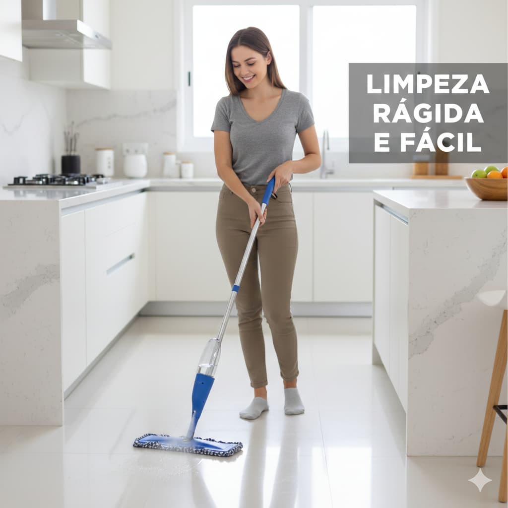 Mop Spray Limpa Chão Com Reservatório Gatilho + Refil Microfibra 360 Original Prático Para Piso Madeira Porcelanato Lami