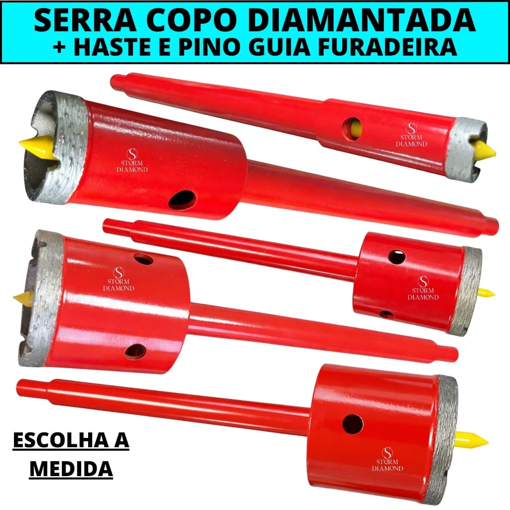 Serra Copo Diamantada Concreto 19mm A 150mm + Haste E Pino Guia Para Furadeira E Sds Martelete